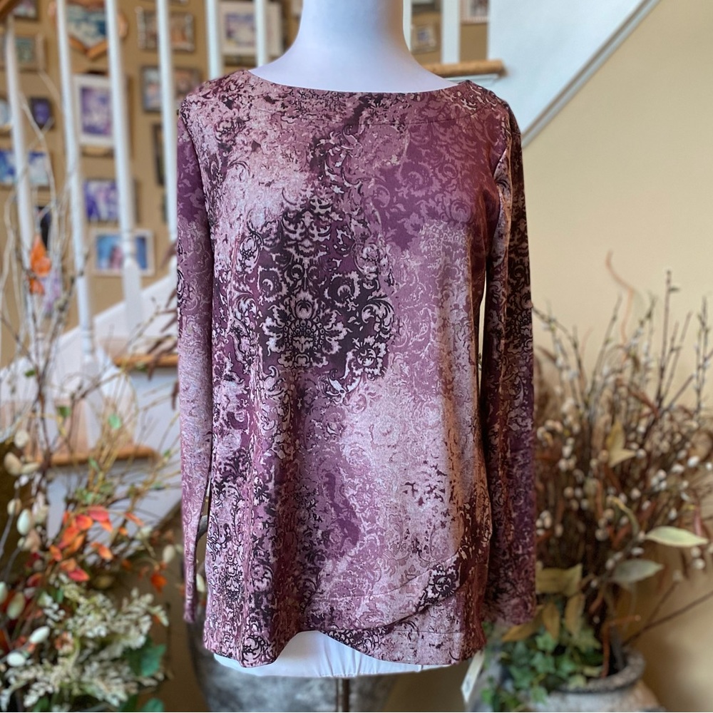 Dana Buchman Small Purple Floral Boar Neck Shirt